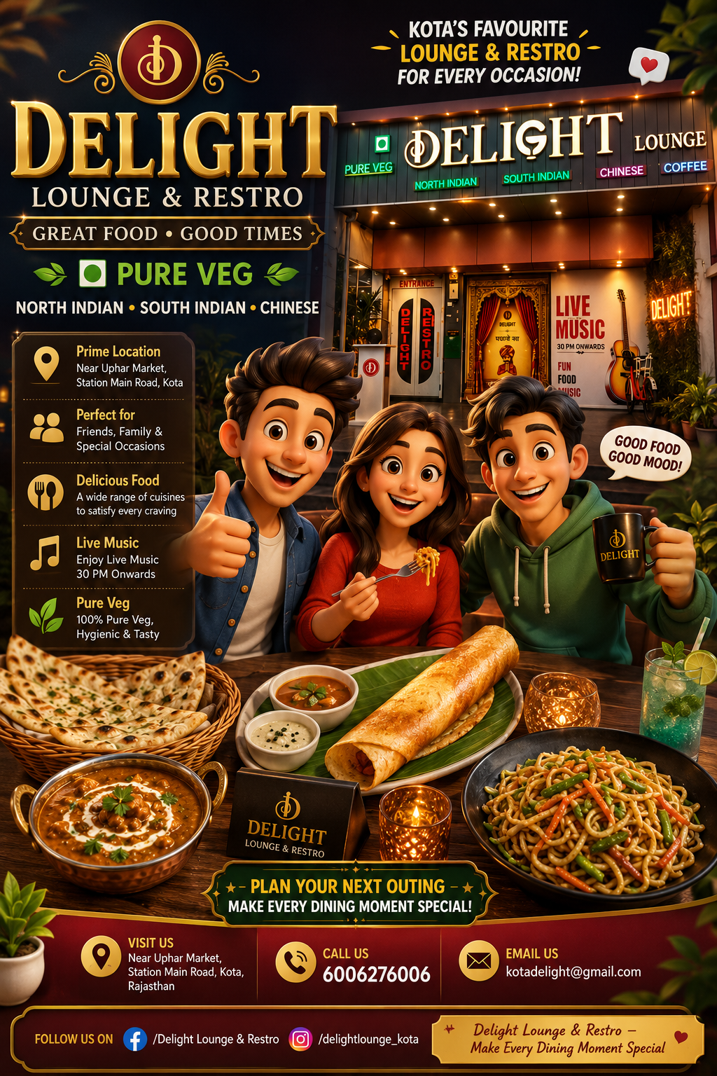 1. Delight Lounge & Restro Near Uphar Market, Kota